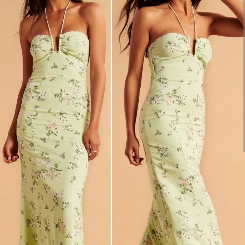 Abercrombie Halter Green Floral Gown